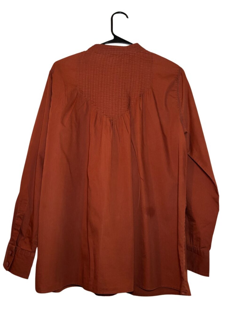 Liz Claiborne Women's Blouse Size 1X Rust Orange Pleated Roll Tab Sleeve Button - Picture 8 of 8